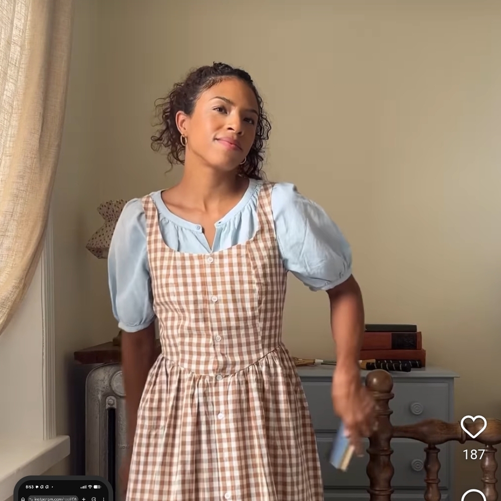 Gingham Checkered Dress with Puff Sleeves